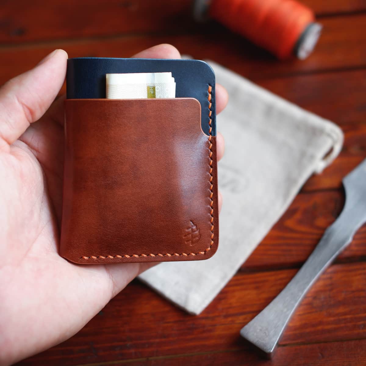 Sporty & Rich Grained Leather Card Holder Ocean