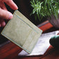 The Executive Card Wallet in Salvia Maya full grain vegetable tanned leather - closeup of front side