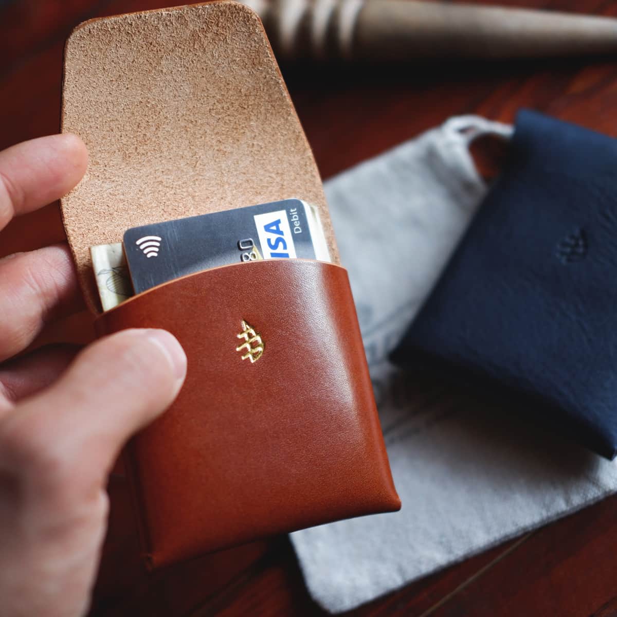 The Lodgepole Stitchless Wallet in Firenze Lux leather - interior with cards and cash