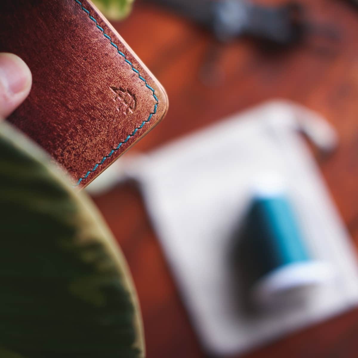 Closeup of The Monterey Slim Bifold wallet in Mogano Appaloosa leather