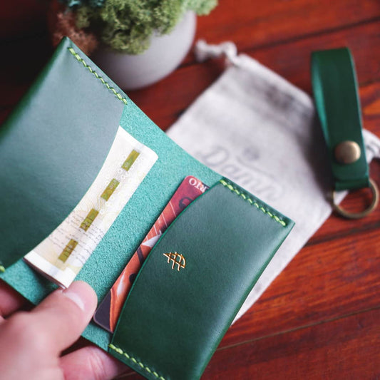 Interior of The Mountain One Piece Bifold wallet in Green Buttero leather