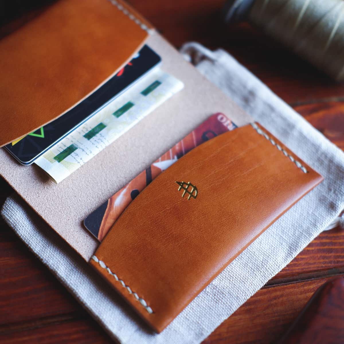 Close up of The Mountain One Piece Bifold wallet interior with cards inserted